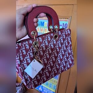 Red Designer-Style Tote Bag with Gold Hardware